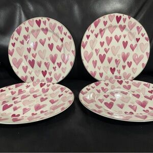 Valentines Hearts and Kisses Dessert Plates, Set of 4, Porcelain Heart Patterned